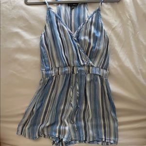 Blue and white striped romper